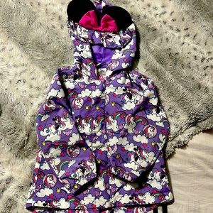 Disney Purple Unicorn & Rainbow Raincoat with Pink Bow Hood